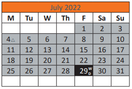 District School Academic Calendar for M.L. King JR. Elementary School for July 2022