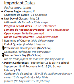 District School Academic Calendar Legend for Horace Mann Elementary School