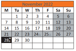 District School Academic Calendar for Astec Charter MS for November 2022