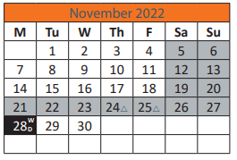 District School Academic Calendar for M.L. King JR. Elementary School for November 2022