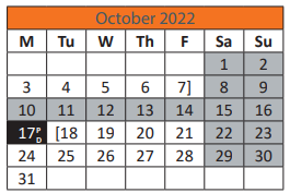 District School Academic Calendar for Parker Elementary School for October 2022