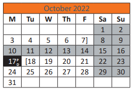 District School Academic Calendar for M.L. King JR. Elementary School for October 2022