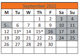 District School Academic Calendar for M.L. King JR. Elementary School for September 2022