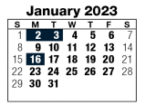 District School Academic Calendar for Early Childhood At Mockingbird for January 2023