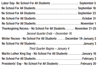District School Academic Calendar Legend for Kennedy Elementary School