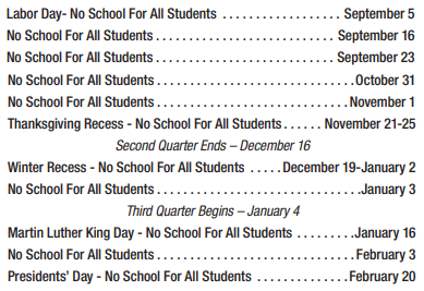 District School Academic Calendar Legend for Mc Millan Magnet Middle School