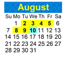 District School Academic Calendar for Lake Whitney Elementary School for August 2022