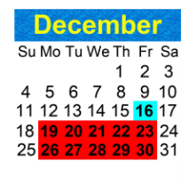 District School Academic Calendar for Origins Montessori Charter for December 2022