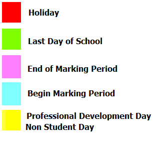 District School Academic Calendar Legend for Clay Springs Elementary School