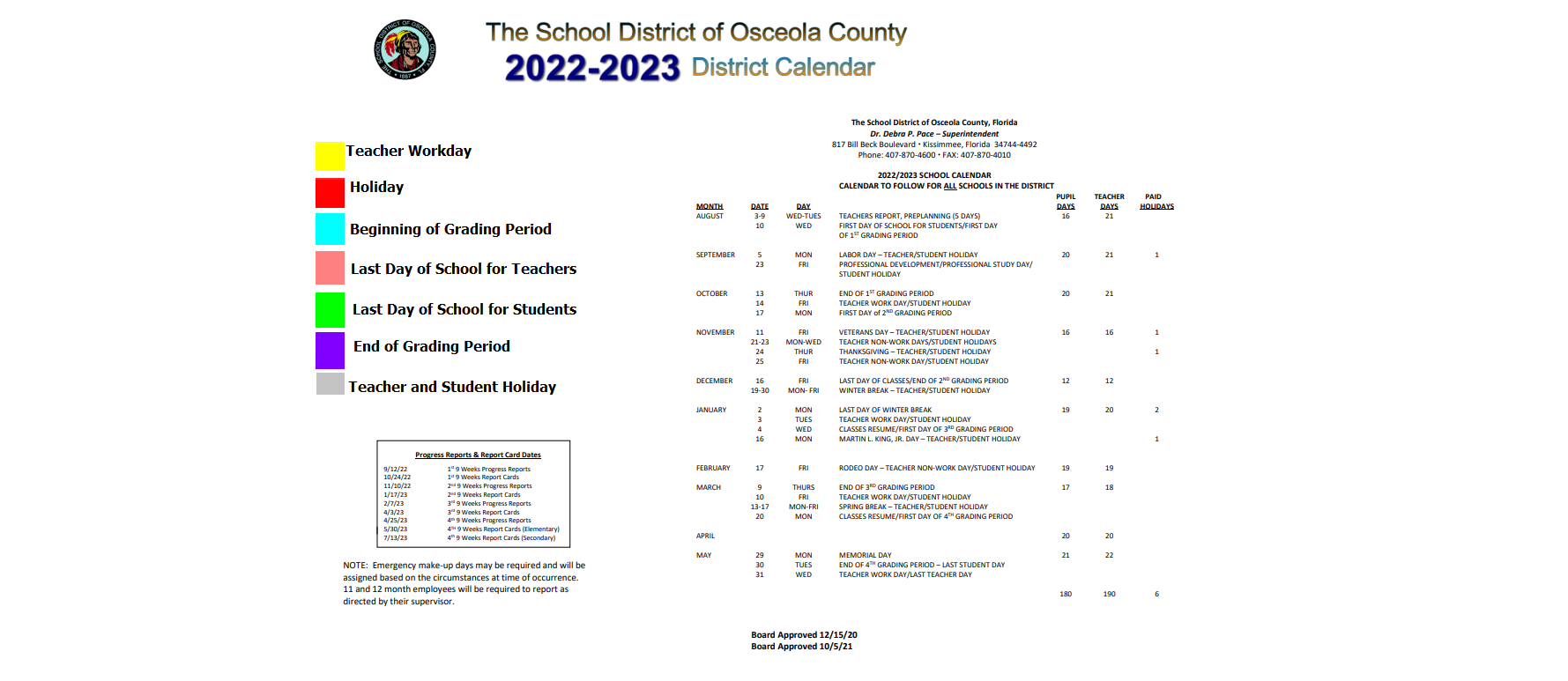 District School Academic Calendar Key for Osceola ELEM.