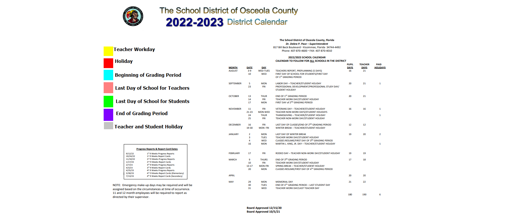 District School Academic Calendar Key for Kissimmee Middle School