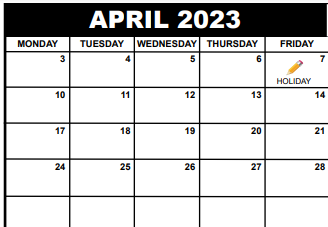 District School Academic Calendar for Montessori Academy Of Northern Palm Beach for April 2023