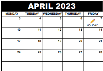 District School Academic Calendar for Riviera Beach Academy for April 2023