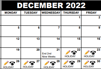 District School Academic Calendar for Palm Beach Gardens High Adult Education Center for December 2022