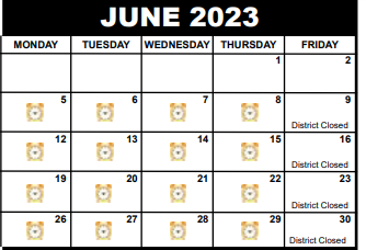 District School Academic Calendar for Potentials South for June 2023