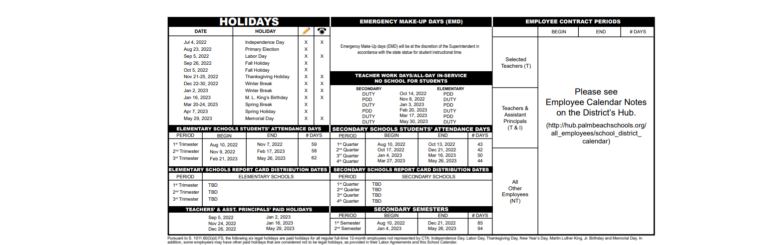 District School Academic Calendar Key for Jupiter Elementary School