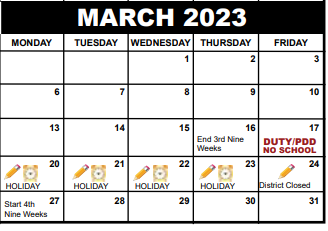District School Academic Calendar for Alternative Program North for March 2023