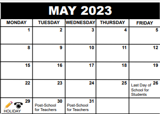 District School Academic Calendar for West Gate Elementary School for May 2023
