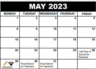 District School Academic Calendar for Virtual Community School for May 2023