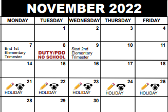 District School Academic Calendar for Jupiter Elementary School for November 2022