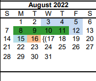District School Academic Calendar for Pampa H S for August 2022