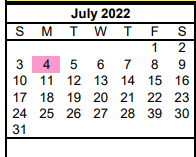 District School Academic Calendar for Pampa H S for July 2022