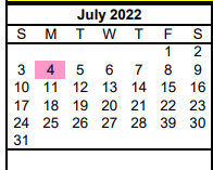 District School Academic Calendar for Travis El for July 2022