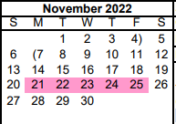 District School Academic Calendar for Pampa Junior High School for November 2022
