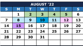 District School Academic Calendar for The Summit Intermediate for August 2022
