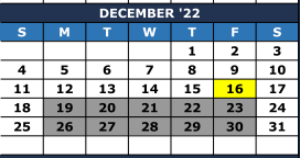 District School Academic Calendar for Bailey Elementary for December 2022