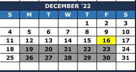 District School Academic Calendar for Fisher Guidance Ctr for December 2022