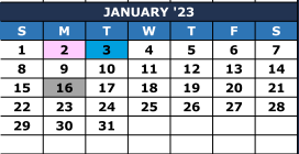 District School Academic Calendar for Community Evening School for January 2023