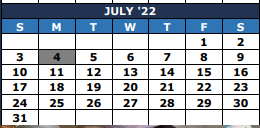 District School Academic Calendar for Laura Welch Bush Elementary for July 2022