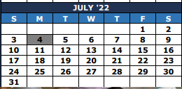 District School Academic Calendar for The Summit Intermediate for July 2022