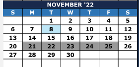 District School Academic Calendar for Red Bluff Elementary for November 2022