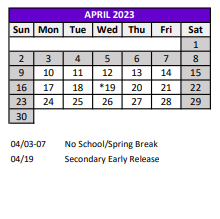 District School Academic Calendar for Woodland Elementary School for April 2023