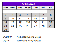 District School Academic Calendar for Wesley Chapel Elementary School for April 2023
