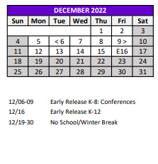 District School Academic Calendar for Cotee River Elementary School for December 2022