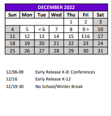 District School Academic Calendar for Seven Springs Middle School for December 2022