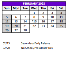 District School Academic Calendar for Juvenile Detention Center for February 2023