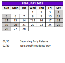 District School Academic Calendar for Thomas E. Weightman Middle for February 2023