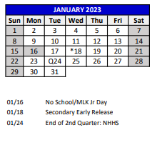 District School Academic Calendar for Dr  John Long Middle School for January 2023