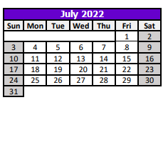 District School Academic Calendar for River Ridge High Adult Education for July 2022