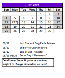 District School Academic Calendar for Moon Lake Elementary School for June 2023
