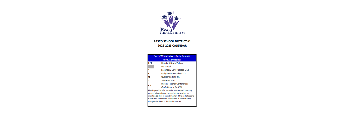 District School Academic Calendar Key for Pasco Middle School