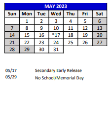 District School Academic Calendar for Chasco Middle School for May 2023