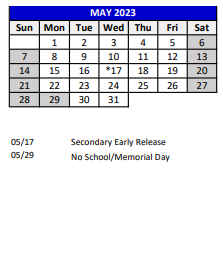 District School Academic Calendar for Deer Park Elementary School for May 2023