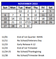 District School Academic Calendar for Cotee River Elementary School for November 2022