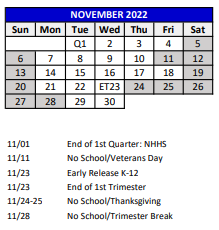 District School Academic Calendar for Sunray Elementary School for November 2022