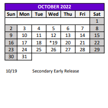 District School Academic Calendar for Cypress Elementary School for October 2022